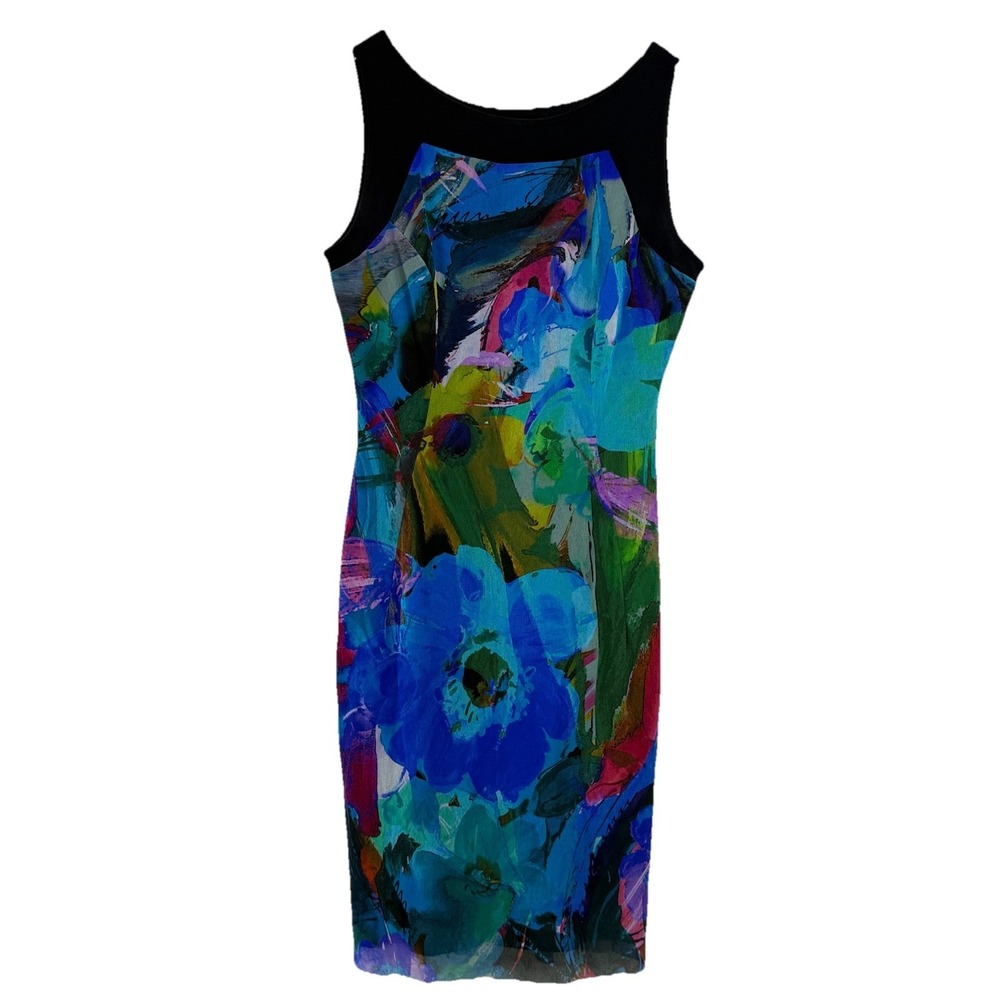 ELANA KATTAN Mesh‎ Stretch Abstract Art Sheath Dress Women Medium